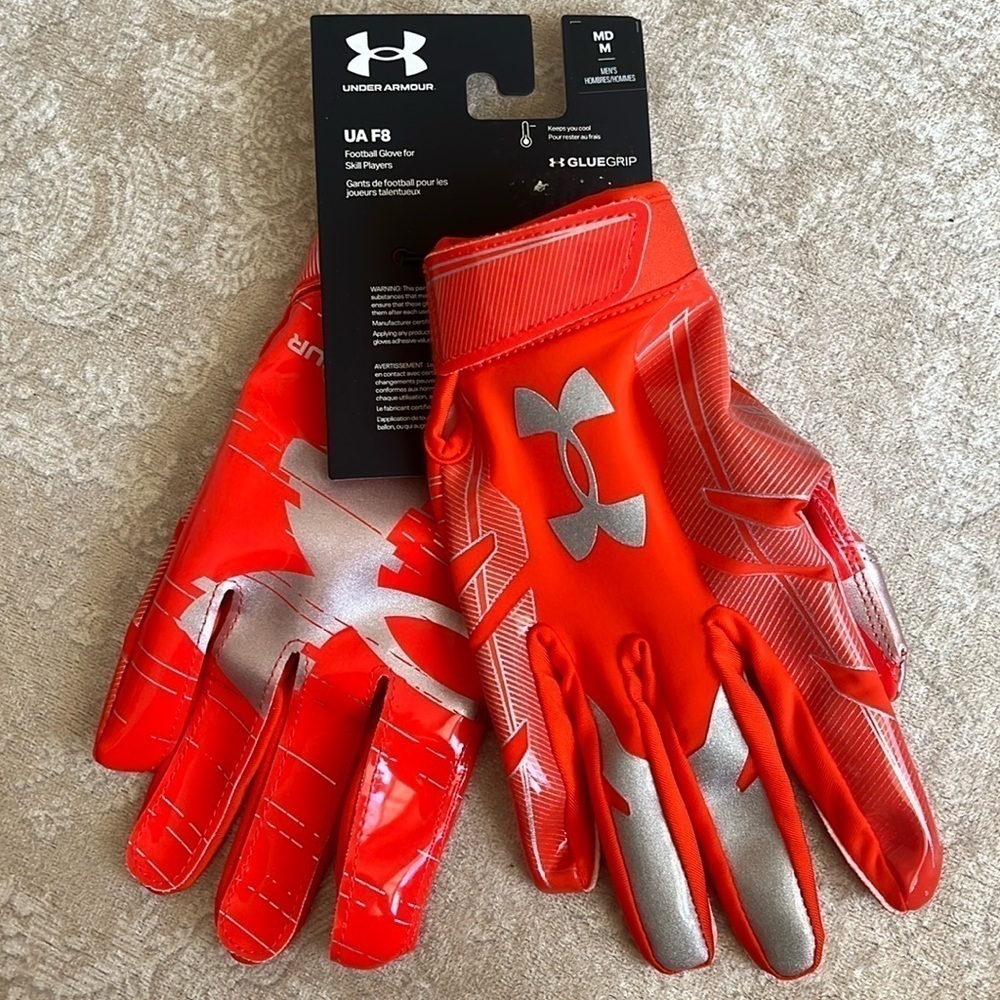 Brand New Under Armour F8 Glue Grip Football Gloves for Skill Players Orange
